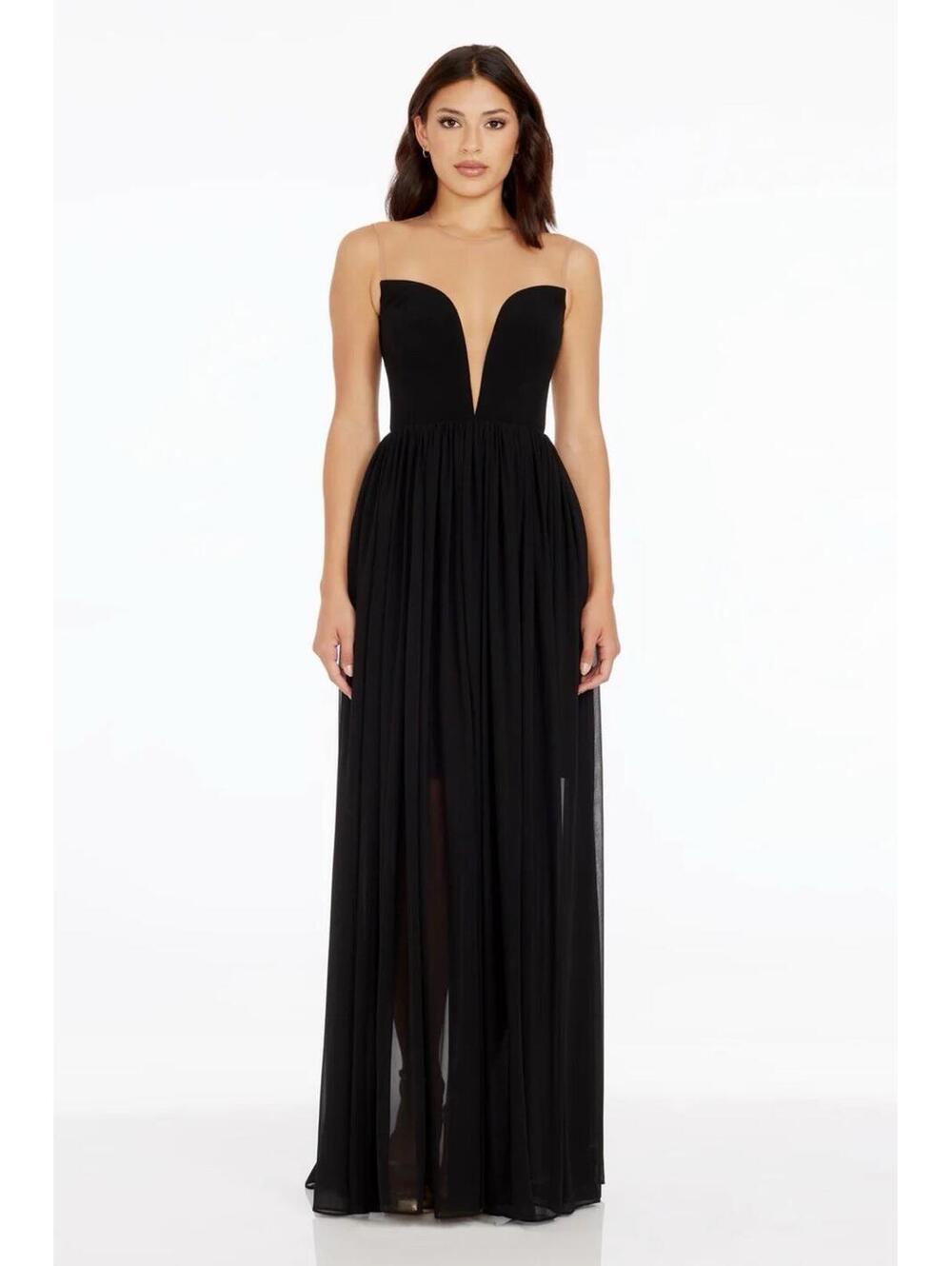 NWT Dress the Population Eleanor Illusion Gown In Black Sz S $248